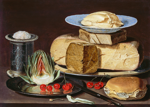 Still Life with Cheeses, Artichoke, and Cherries
