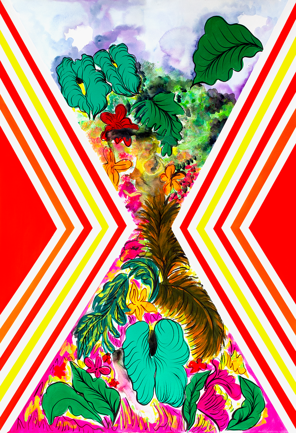 Tropical Geometries Ruana Interruption (Red and Gold)