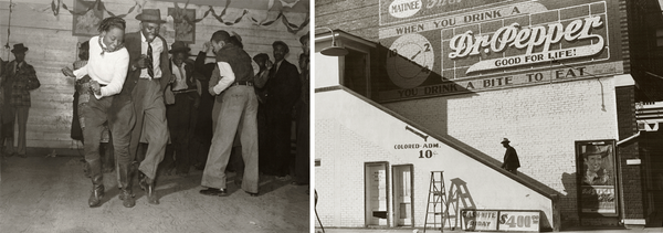 Jitterbugging in Negro juke joint, Saturday evening, outside Clarksdale, Mississippi - and - A Negro going in the Entrance for Negroes at a movie theater, Belzoni, Mississippi (pair)