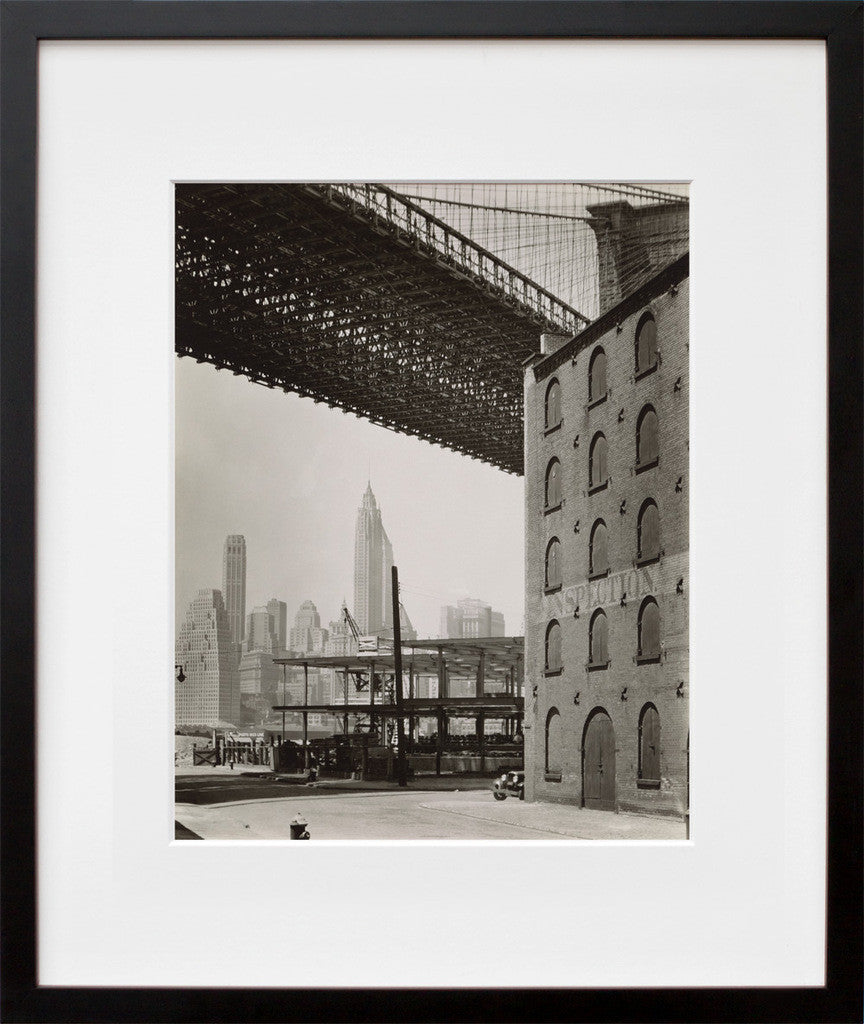 Berenice Abbott's Brooklyn Bridge, Water and Dock Streets