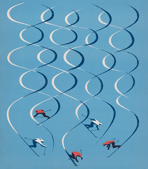 This vintage Bauhausian ski scene has snowy fresh cool factor.