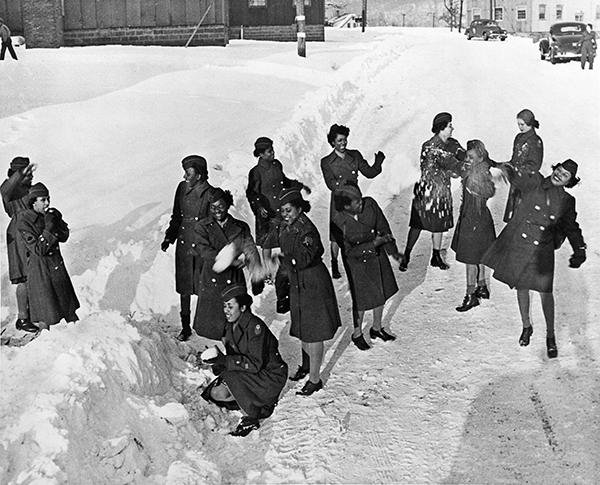 The legendary Black women of the 6888th battalion sling snowballs.