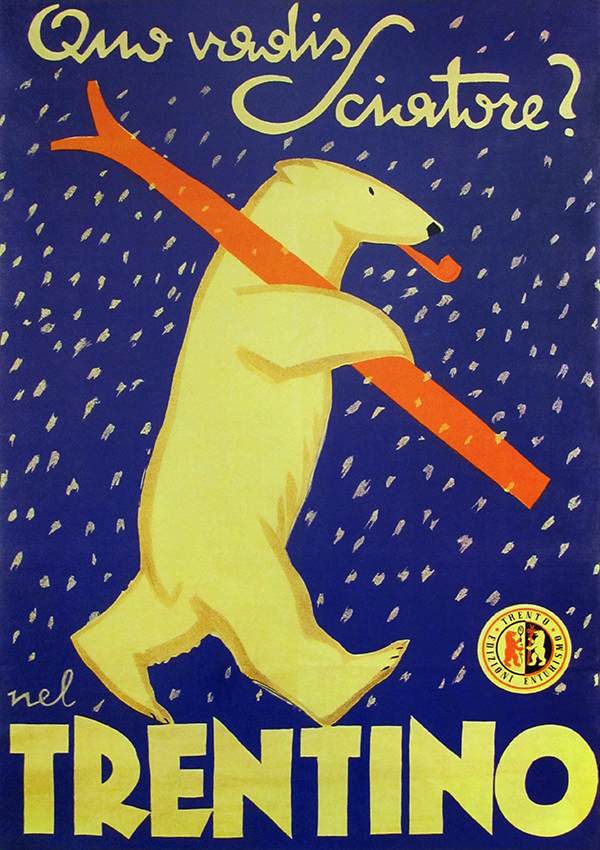 This vintage Italian ski design stars a savvy polar bear.