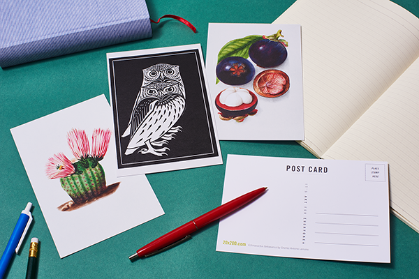 Post up! Our “Mail Minis” are stamp-able, giftable art goodies.