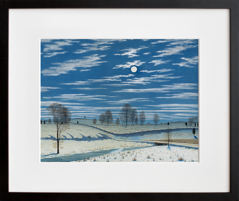 Winter Scene in Moonlight in a black frame