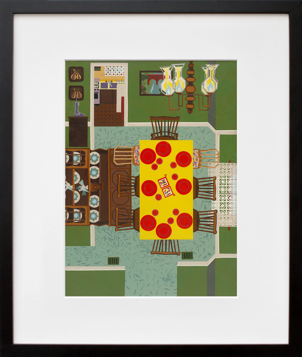 Red Plastic Plates in a black frame
