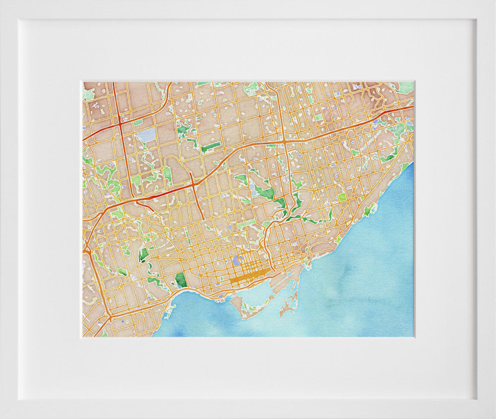 Watercolor Toronto in a white frame