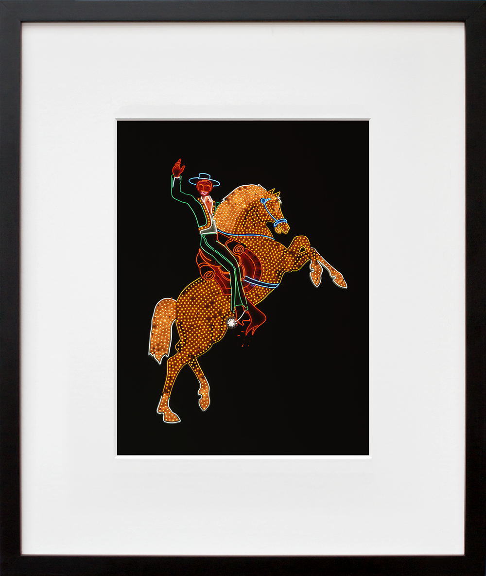 Hacienda Horse and Rider, historic neon sign, Las Vegas, Nevada in a black frame