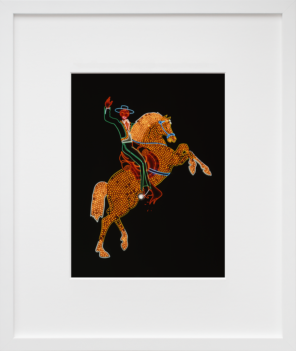 Hacienda Horse and Rider, historic neon sign, Las Vegas, Nevada in a white frame