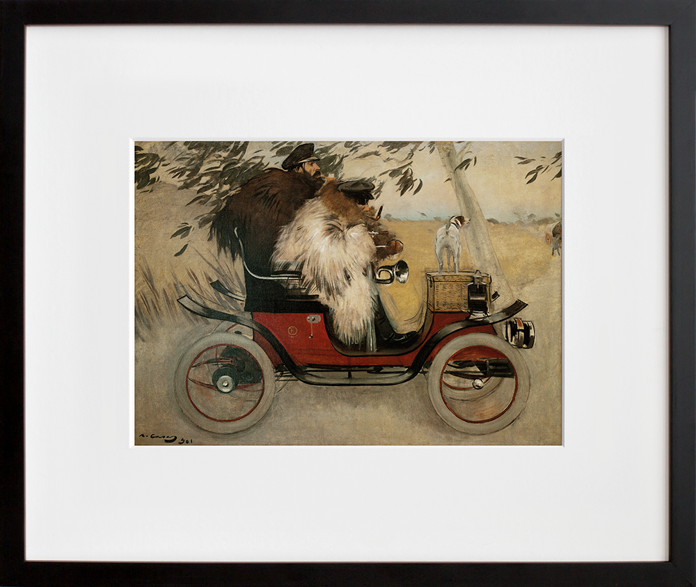 Ramon Casas and Pere Romeu in an Automobile in a black frame