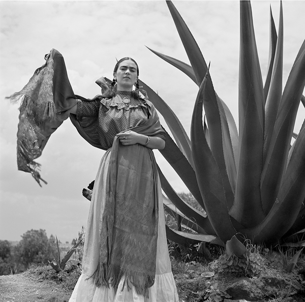 Load image into Gallery viewer, Frida Kahlo standing next to an agave plant
