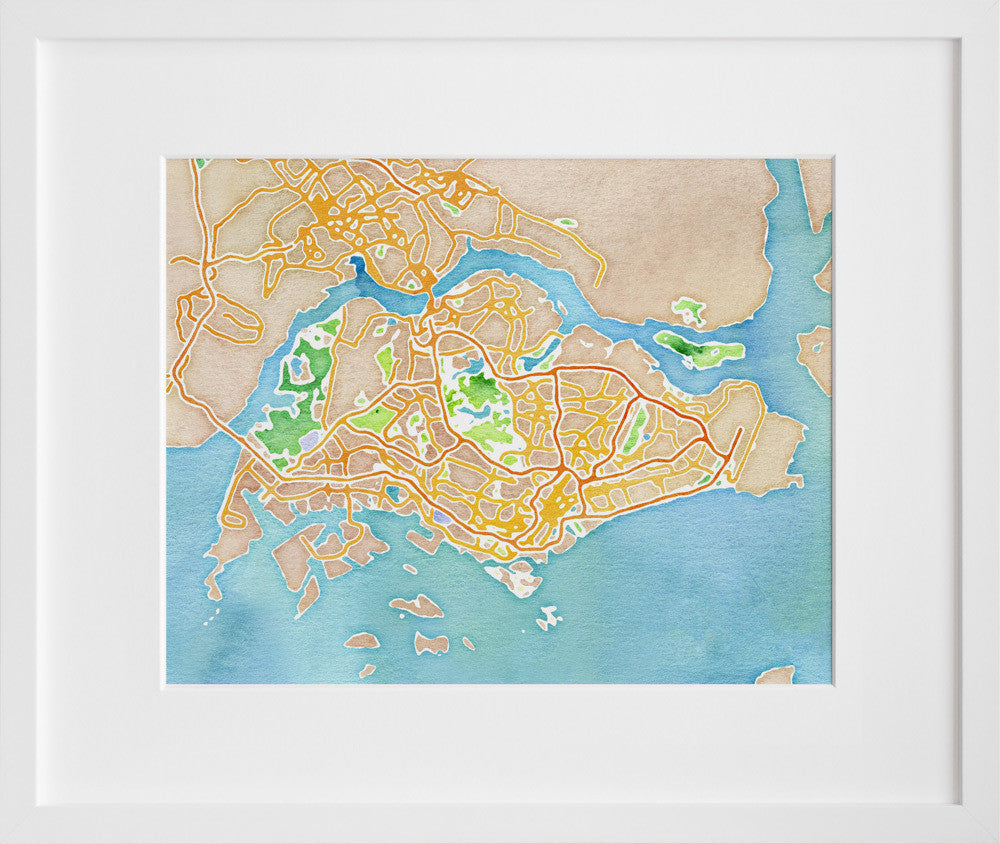 Watercolor Singapore in a white frame