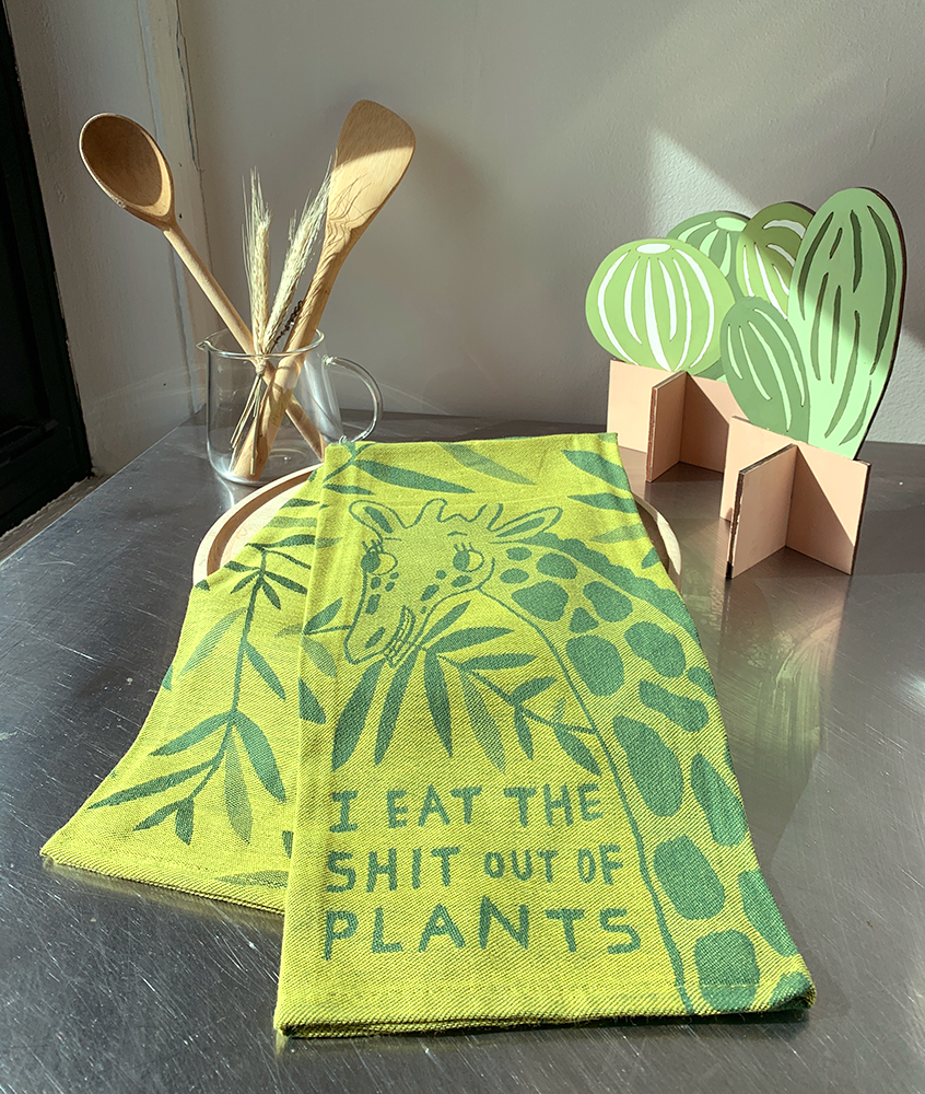 Products I Eat the Shit Out of Plants Dish Towel by Martha Rich