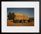 Hay stack and automobile of peach pickers, Delta County, Colorado