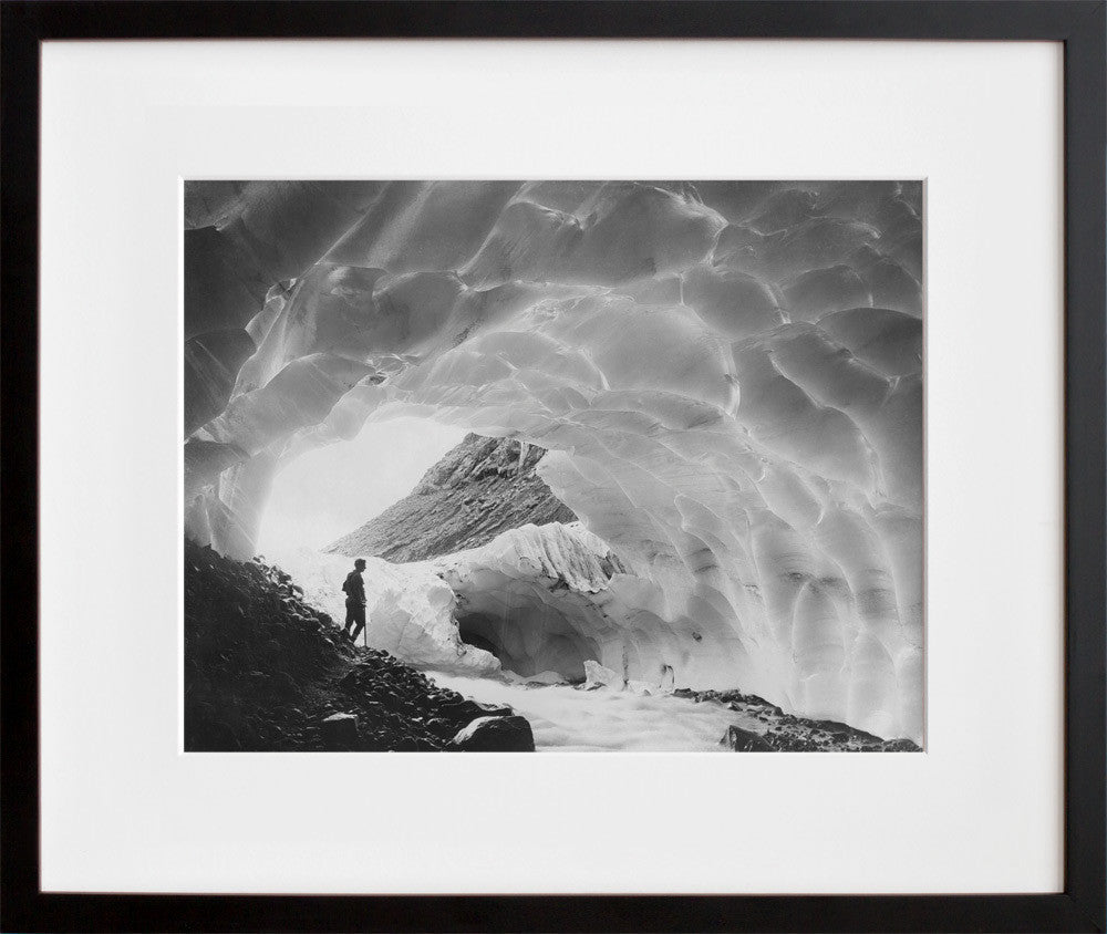 Mountaineer in an Ice Cave of Paradise Glacier, Mount Rainier National Park, Washington, 1925 in a black frame