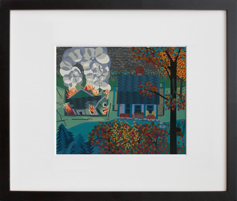 Burning Down the Second House in a black frame