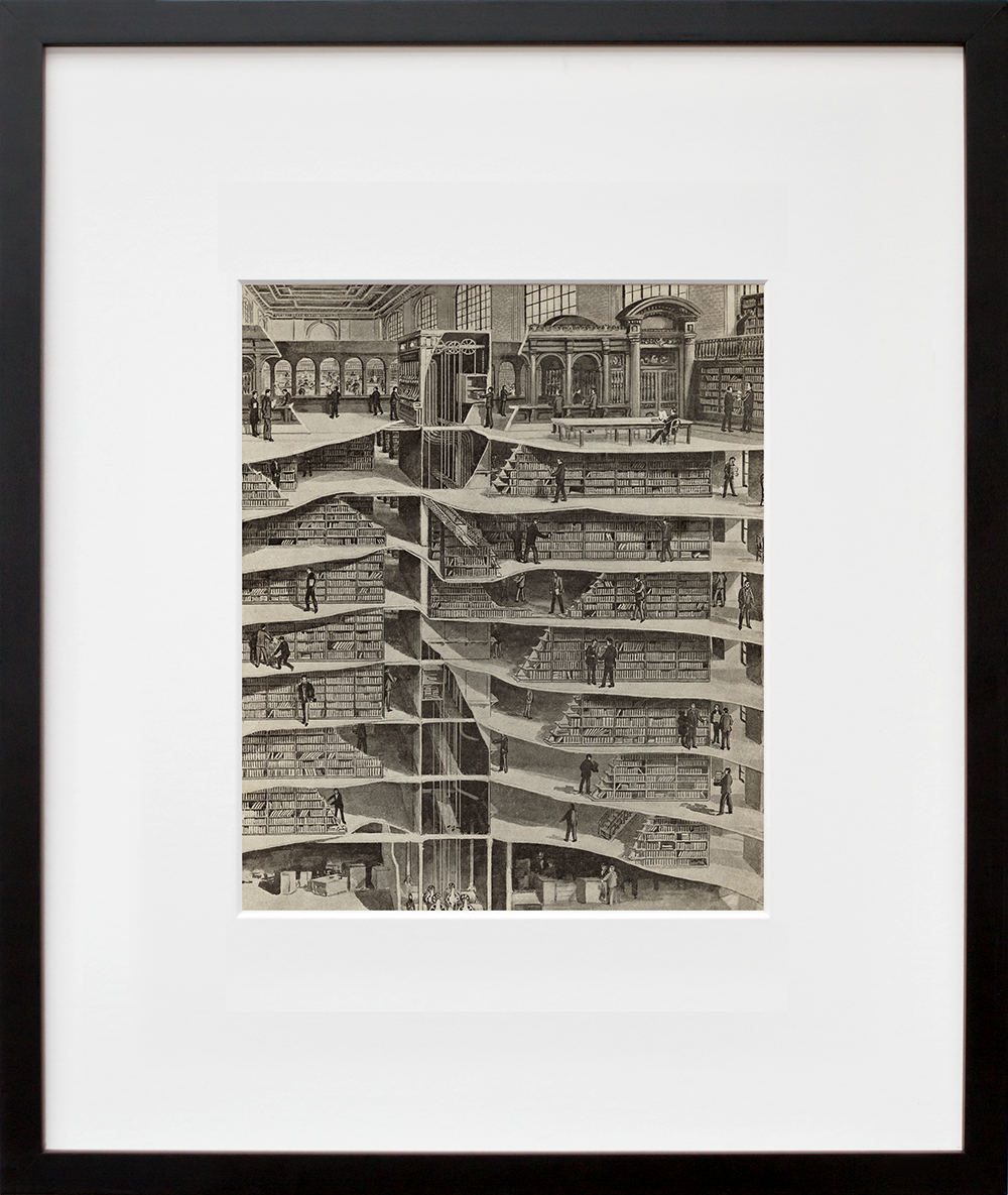Sectional view of the New York Public Library in a black frame