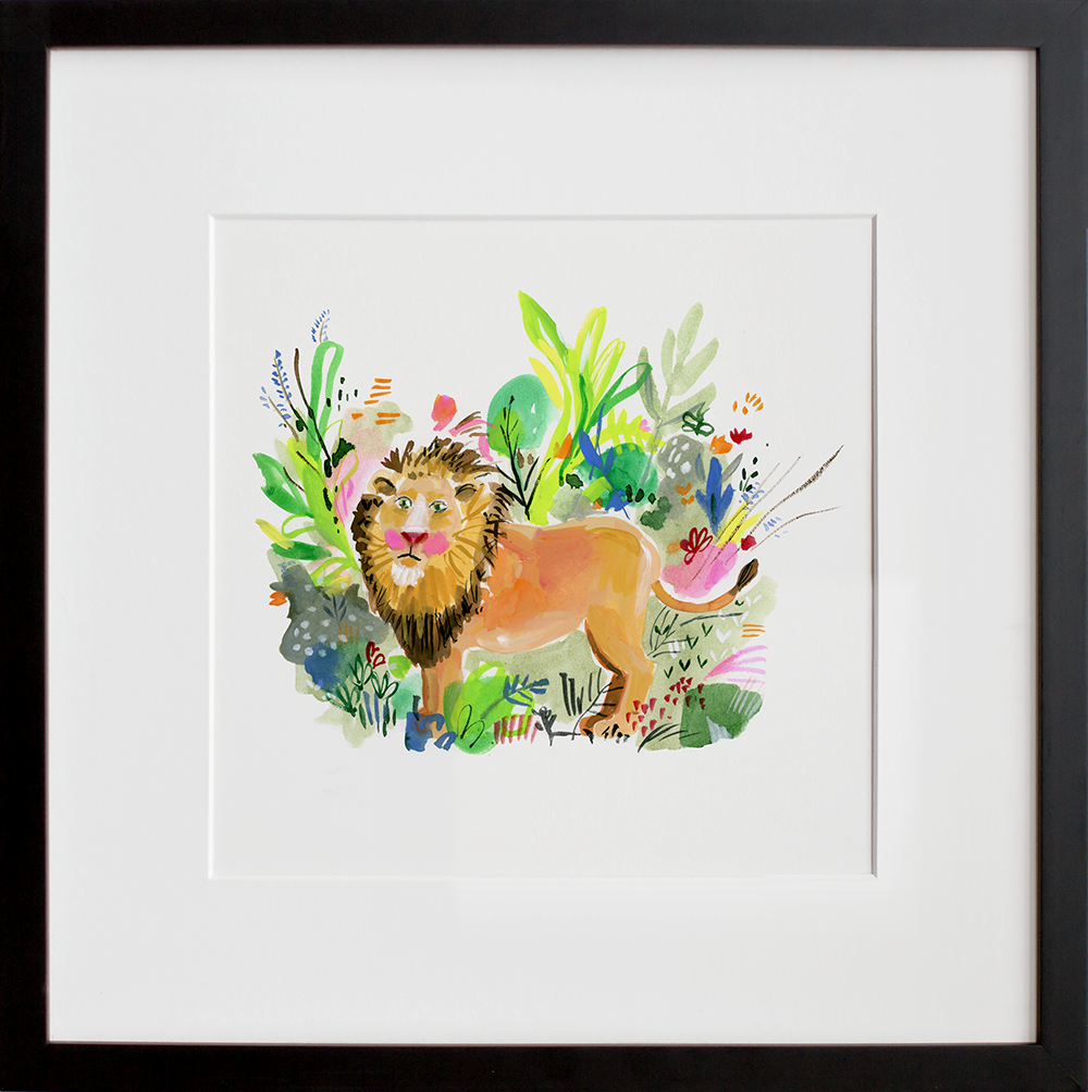 Lion in Tall Grass in a black frame