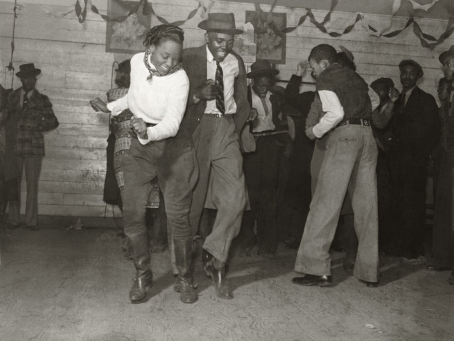 Jitterbugging in Negro juke joint, Saturday evening, outside Clarksdale, Mississippi - and - A Negro going in the Entrance for Negroes at a movie theater, Belzoni, Mississippi (pair)