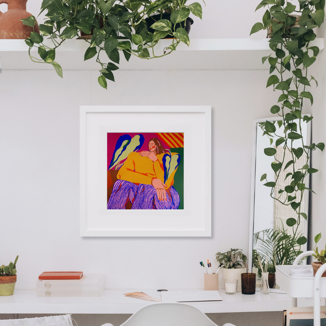 Daydreaming in a white frame on a wall
