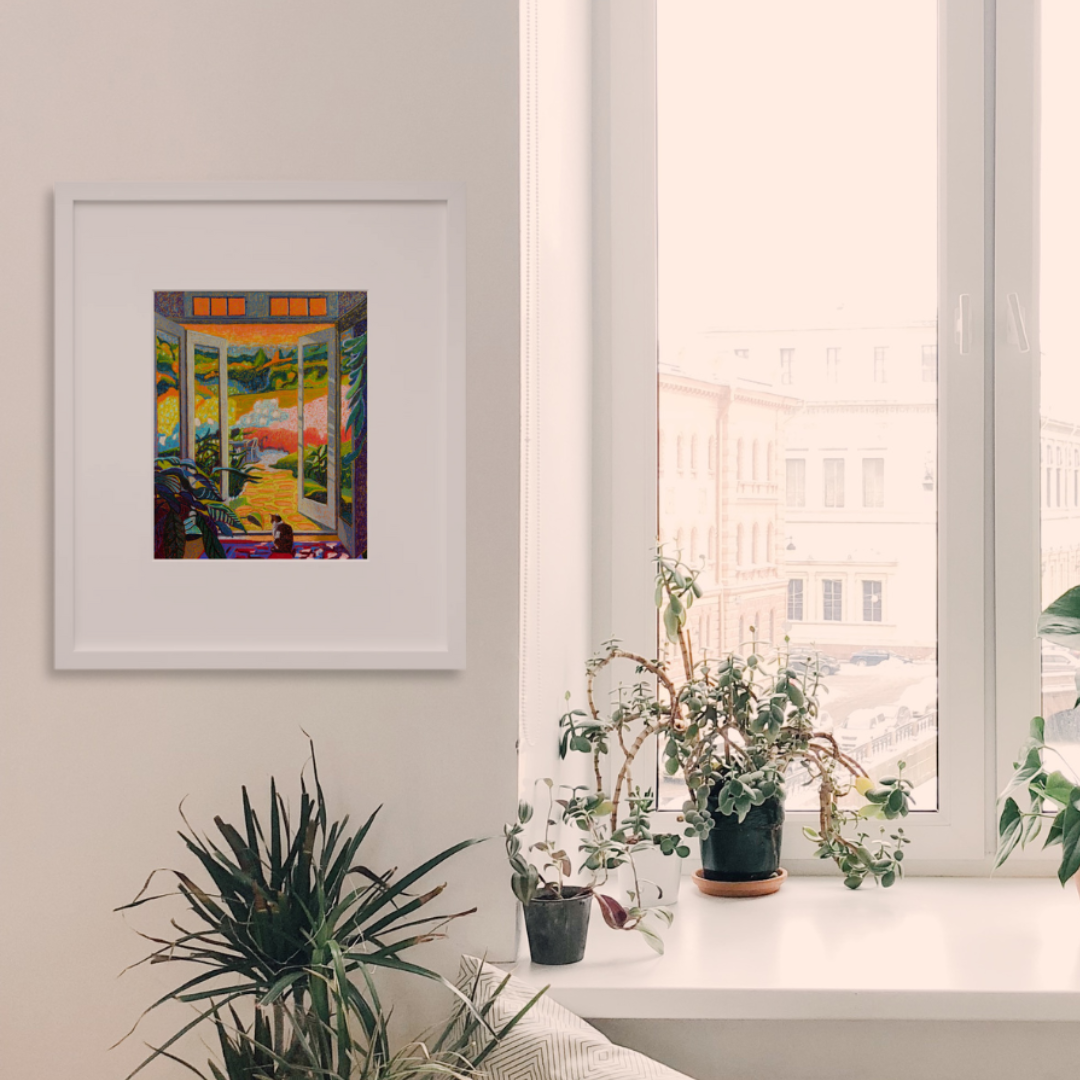 Threshold Painting in a white frame on a wall