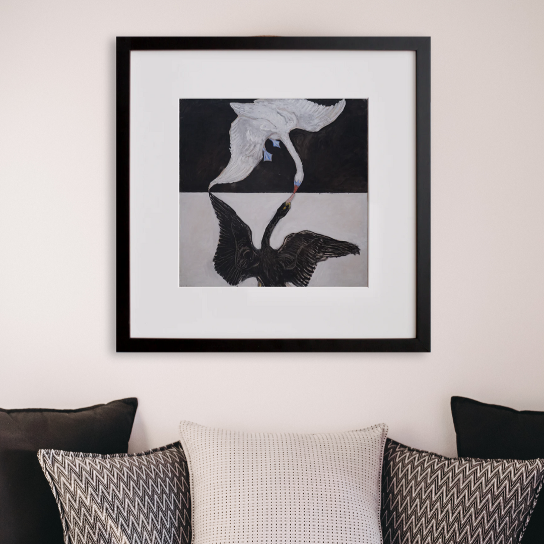 The Swan, No. 1, Group IX/SUW in a black frame on a wall