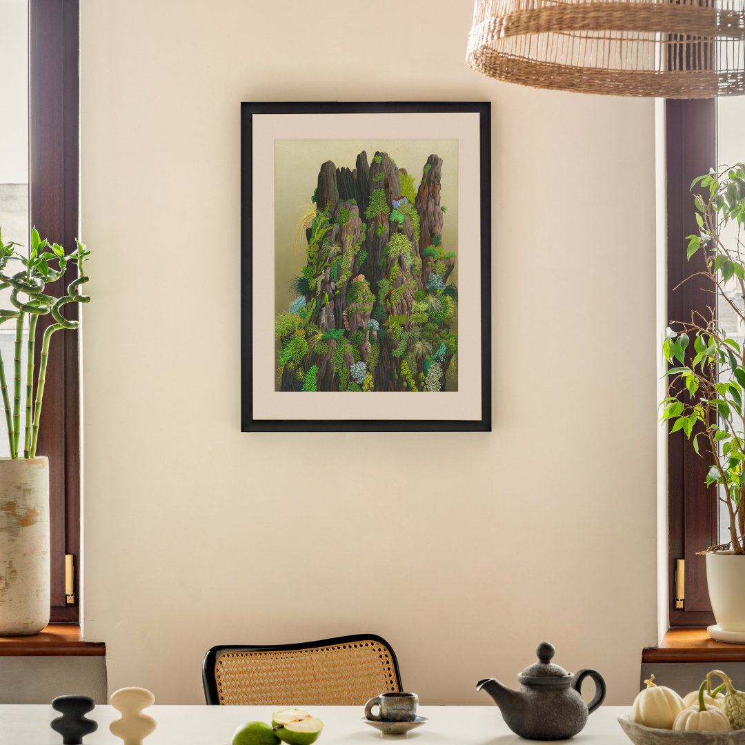 Vivacious in a black frame on a wall