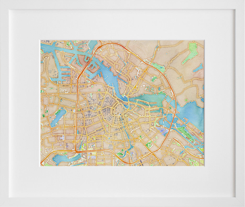 Watercolor Amsterdam in a white frame