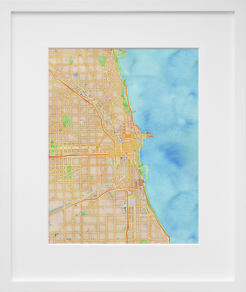 Watercolor Chicago in a white frame