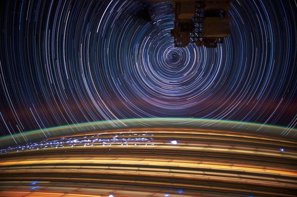 jsc2012e052683: circular star trails above Earth, photographed from the International Space Station