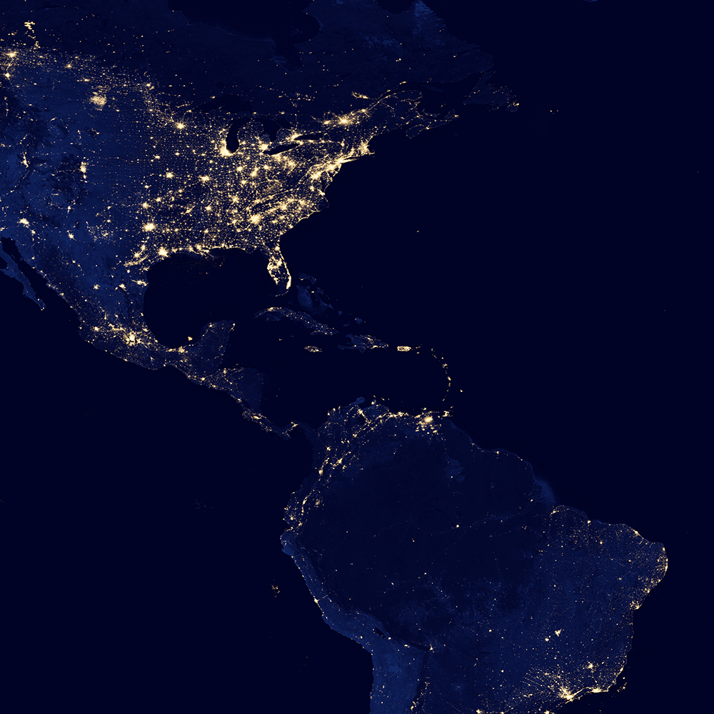 City Lights Worldwide, detail of the Americas