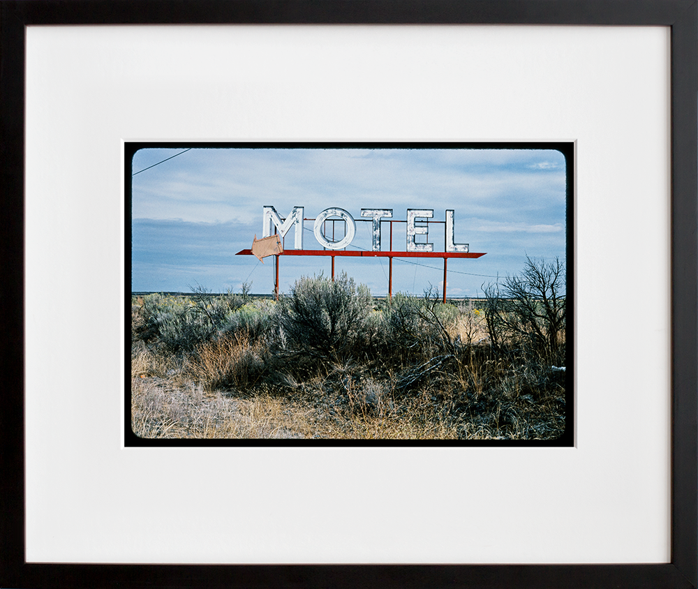 Motel sign, Grand Coulee, Washington in a black frame