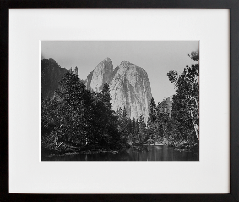 Cathedral Rocks, with lake and trees in foreground, Yosemite Valley, Calif. in a black frame