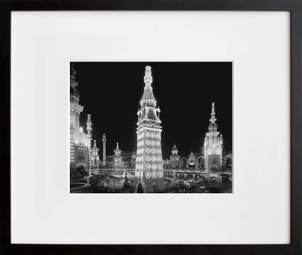Luna Park at Night in a black frame