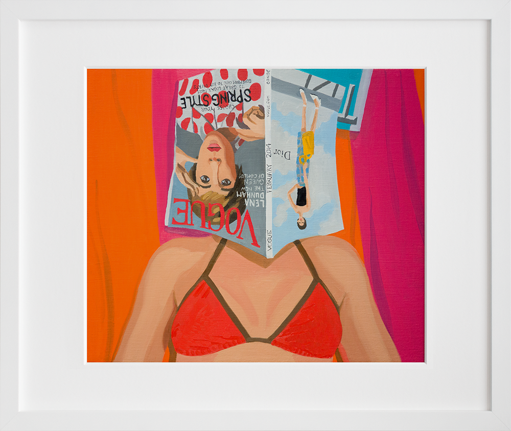Lena Dunham Upside Down in a white frame