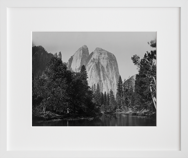 Cathedral Rocks, with lake and trees in foreground, Yosemite Valley, Calif.
