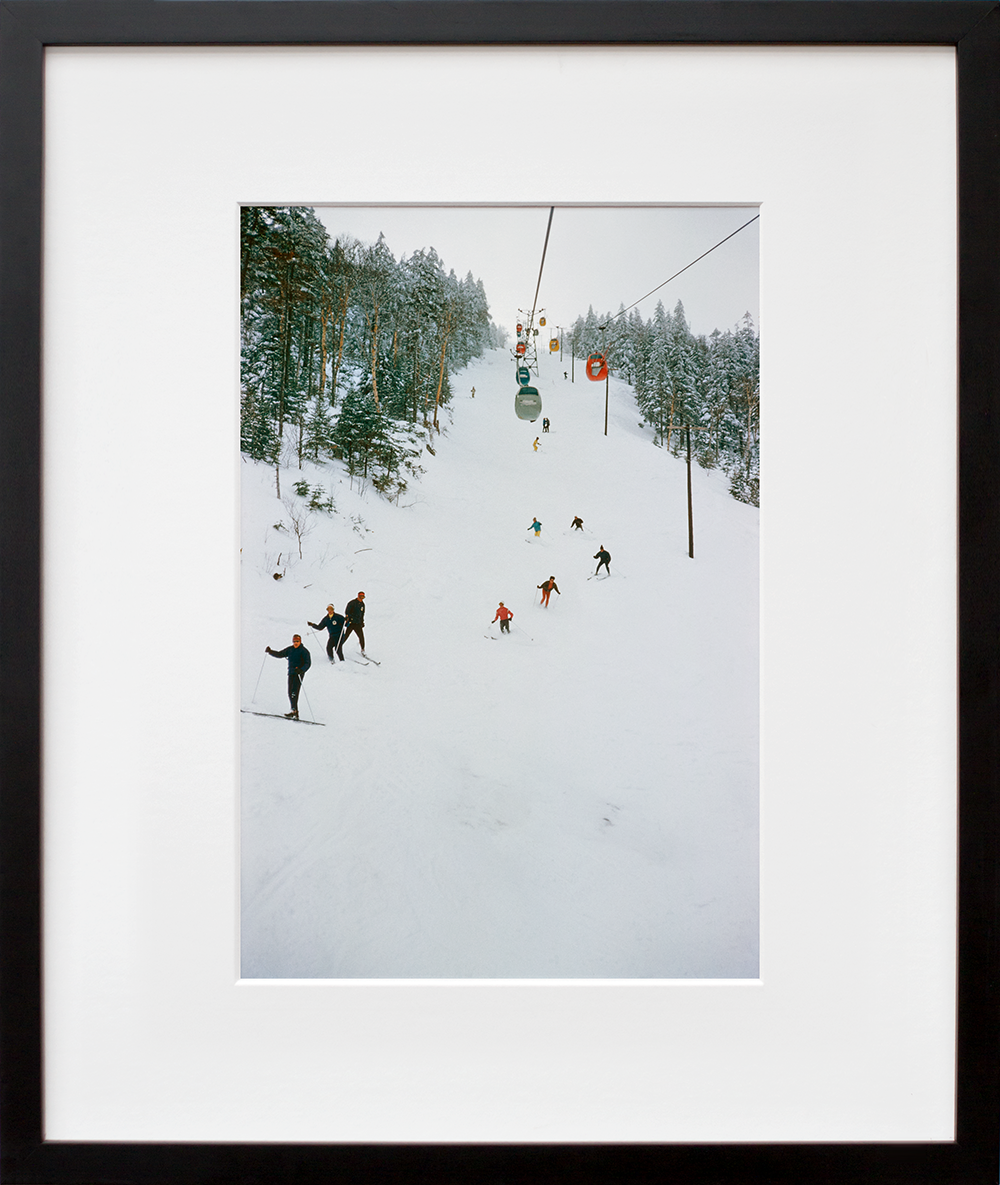 Skiing at Sugarbush in a black frame