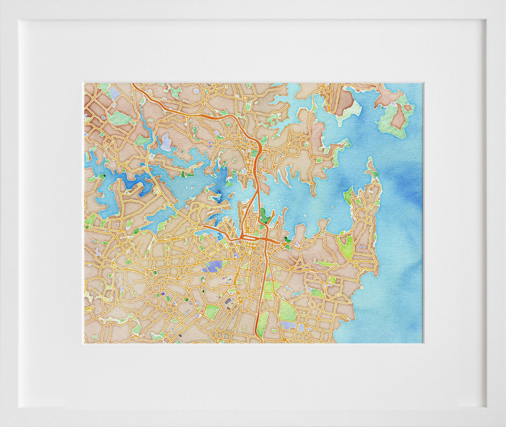 Watercolor Sydney in a white frame