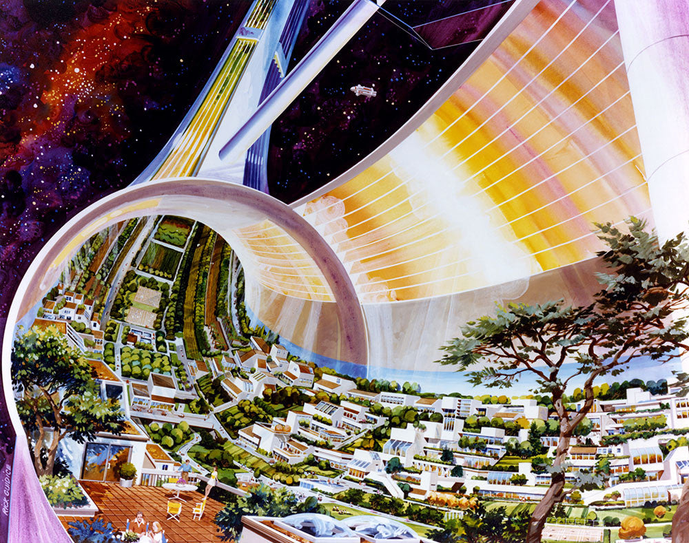 Torus Cutaway AC75-1086-1 5725: cutaway painting of a 1970s NASA space colony design