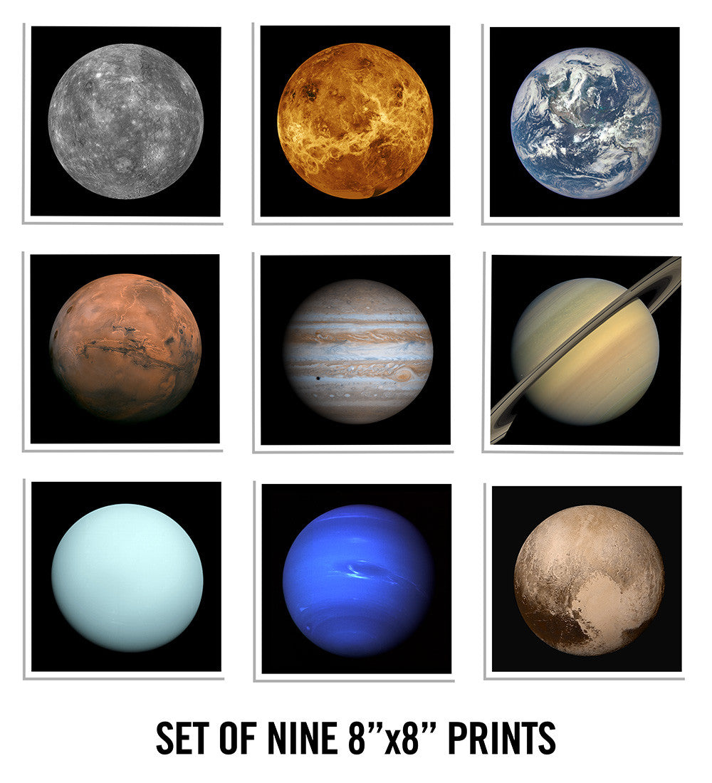 Planets, set of nine 8x8 prints