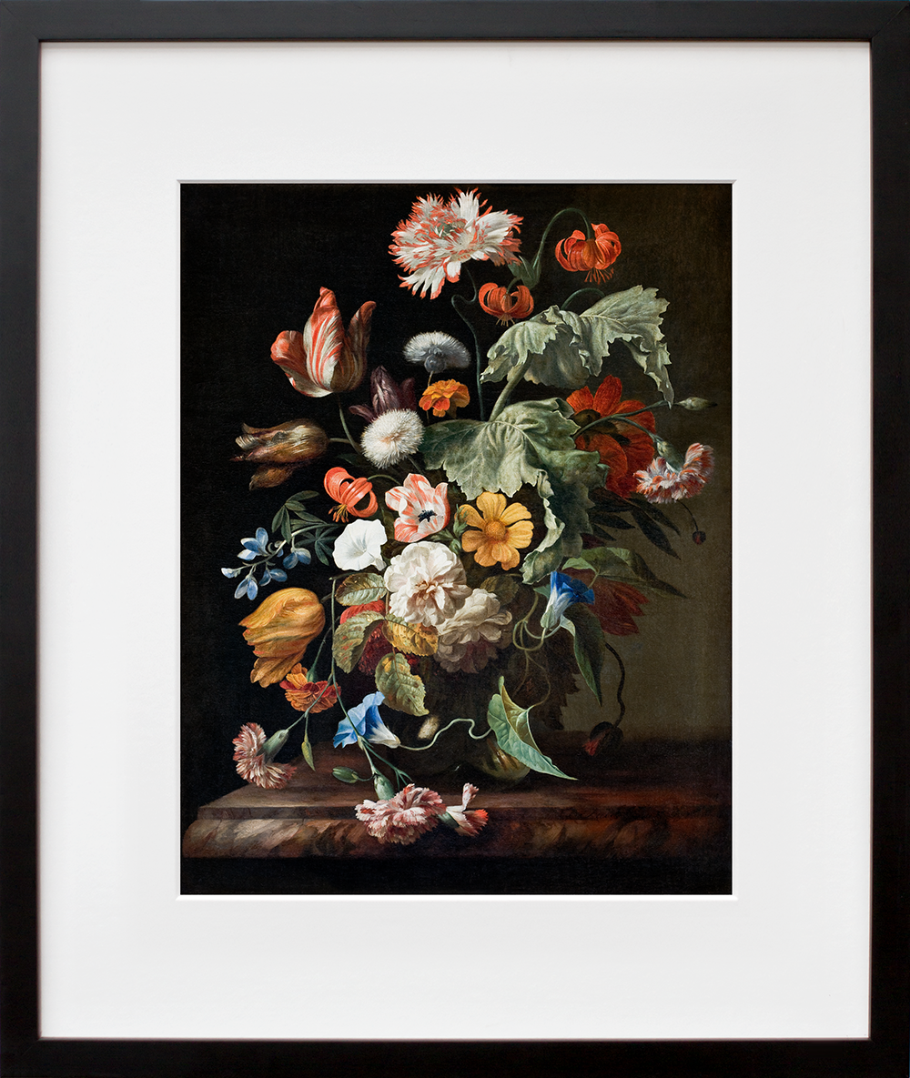 Flowers in a Glass Bowl in a black frame