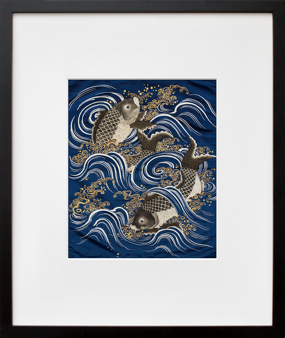 Carp in waves in a black frame