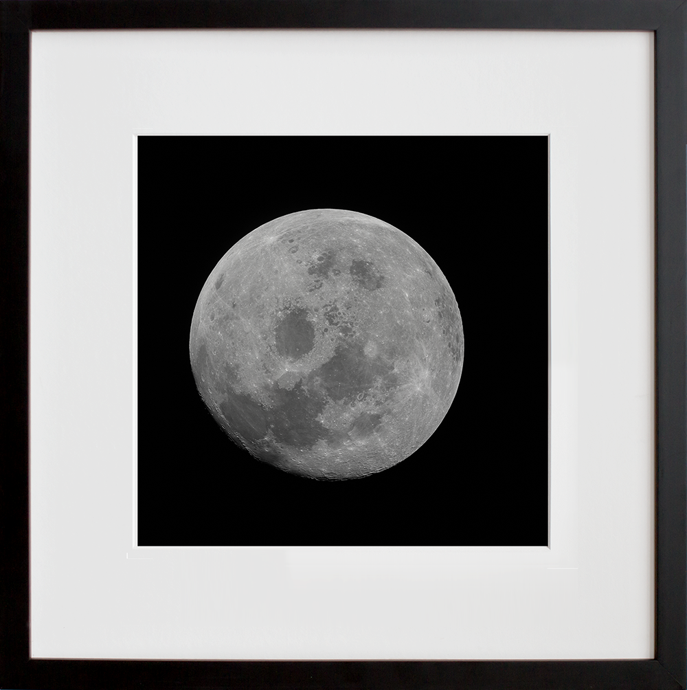 AS11-44-6667 (Full Moon View from Apollo 11) in a black frame