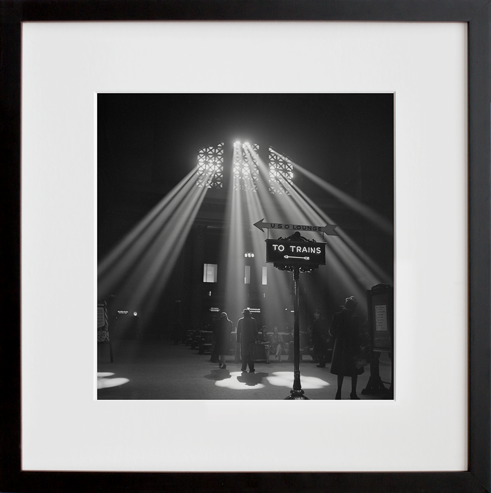 Chicago, Illinois. In the waiting room of the Union Station in a black frame