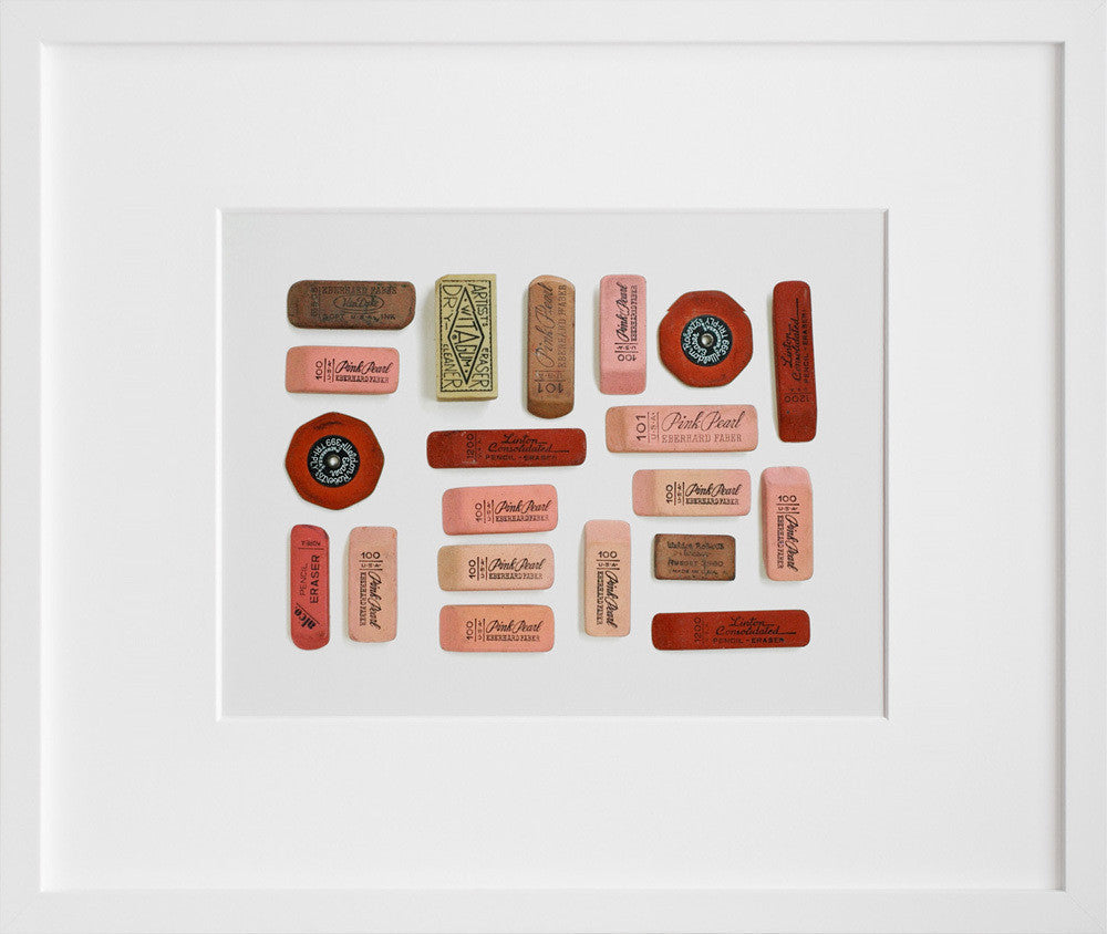 Day 1: Vintage Erasers in a white frame