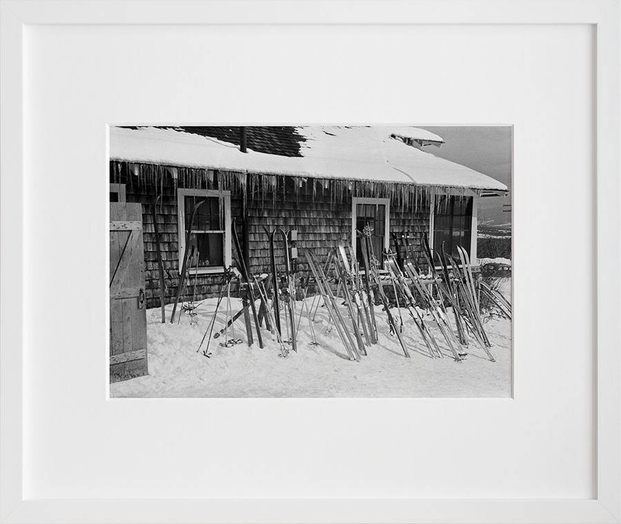 Skis outside of tollhouse at the foot of Smugglers Notch