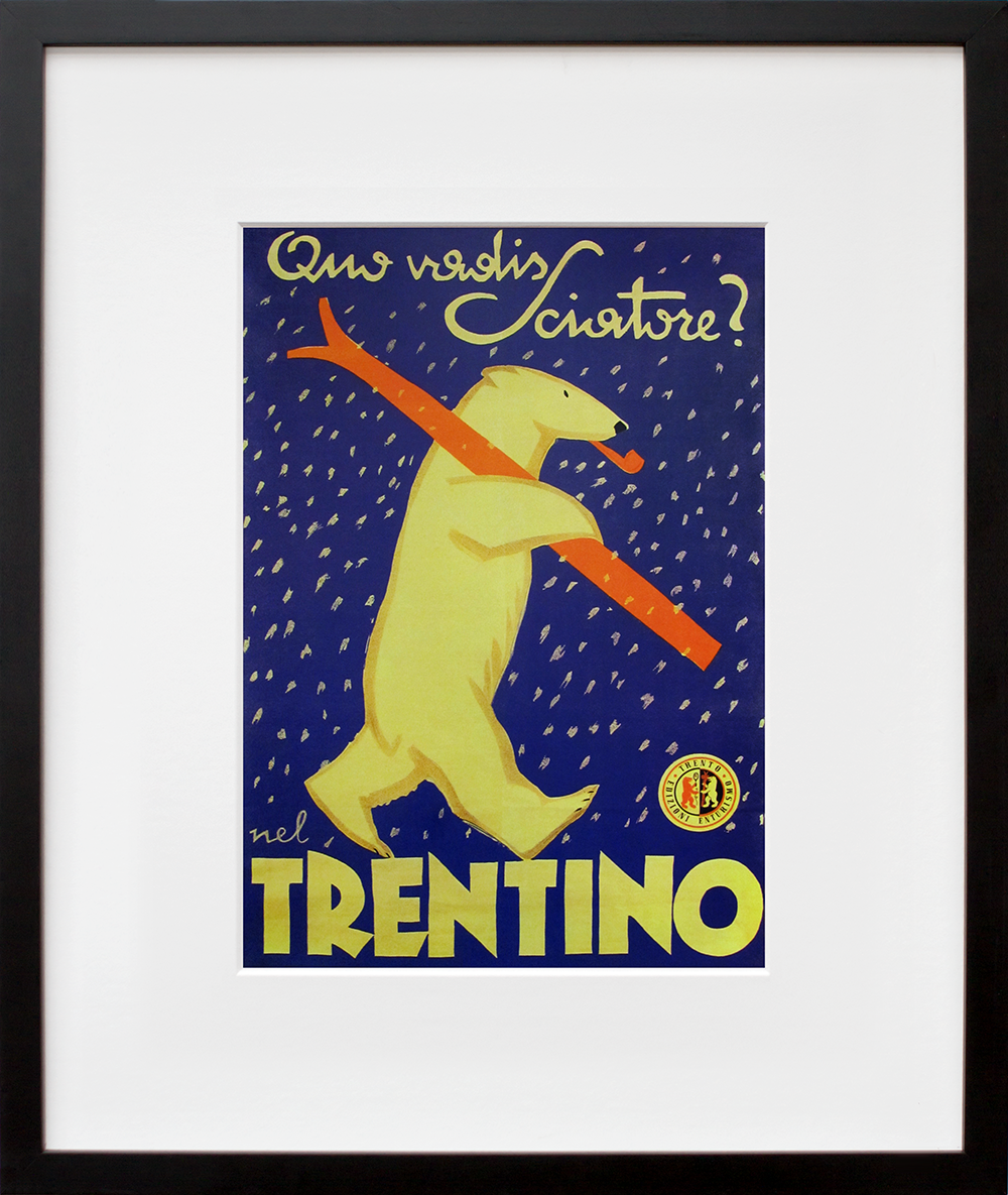 Trentino Ski Bear in a black frame