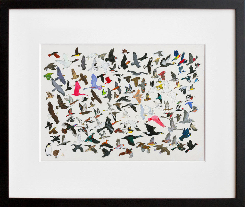 132 Birds Leaving AMNH (Response to Jason Polan) in a black frame
