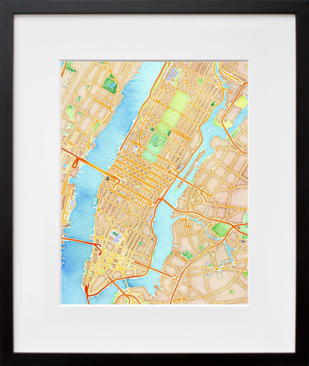 Watercolor New York in a black frame