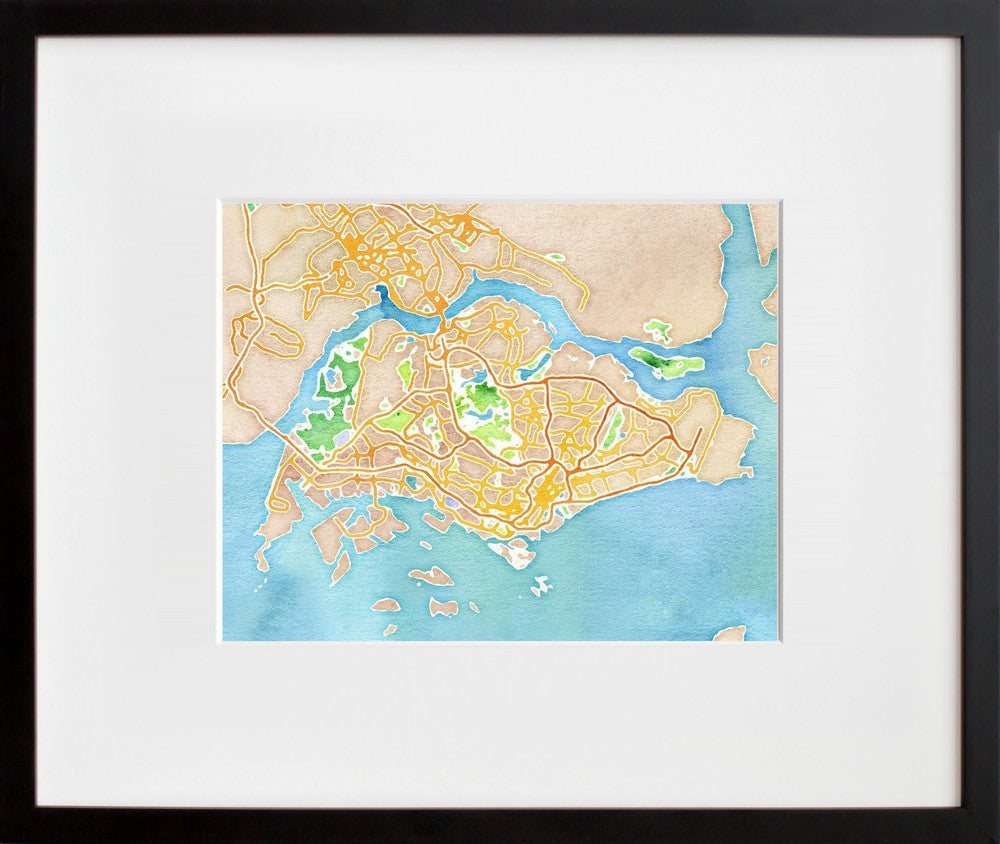 Watercolor Singapore in a black frame